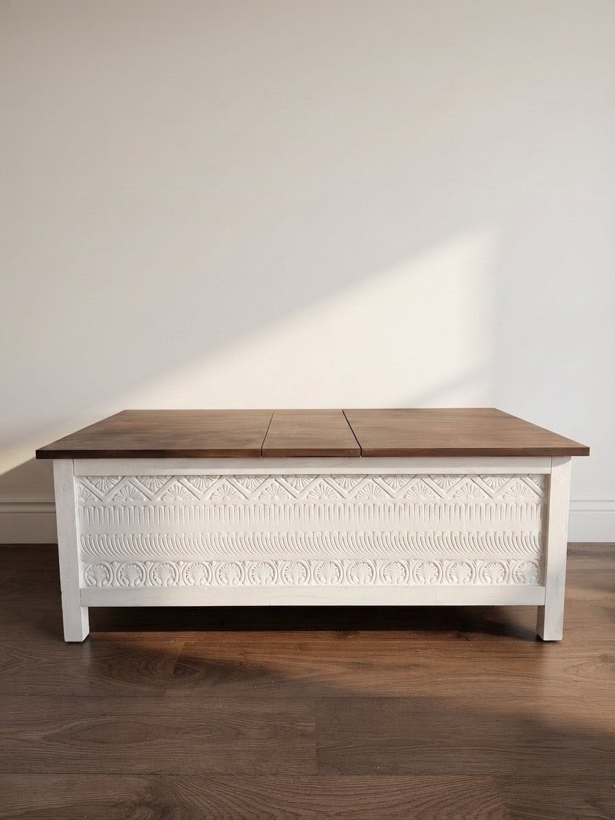 Gerestaureerde Vintage Indiase salontafel met opbergruimte, Huis en Inrichting, 100 tot 150 cm, Boho Vintage, Zo goed als nieuw