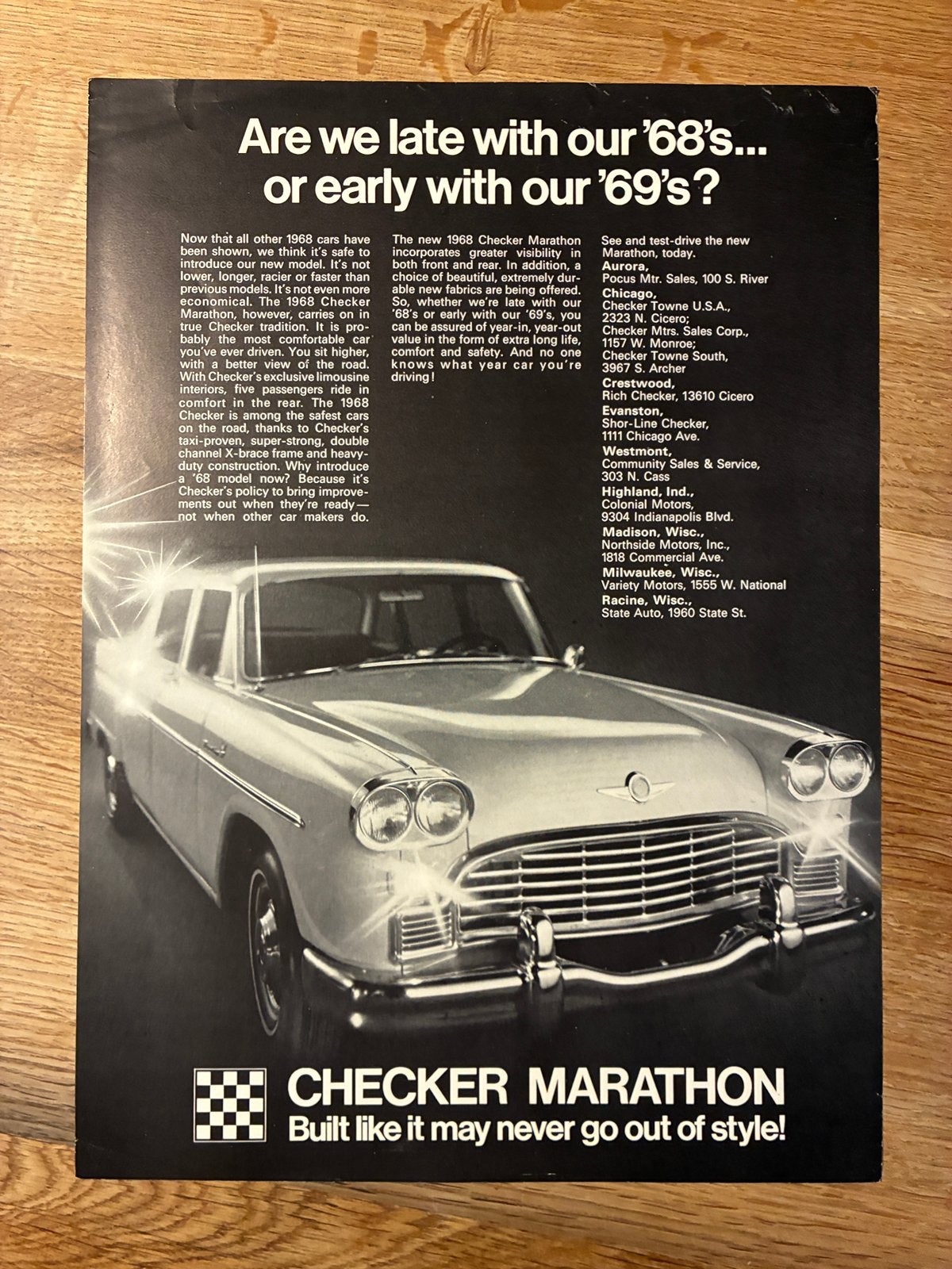 1968/1969 Checker brochure sheet, Verzenden, Zo goed als nieuw, Overige merken