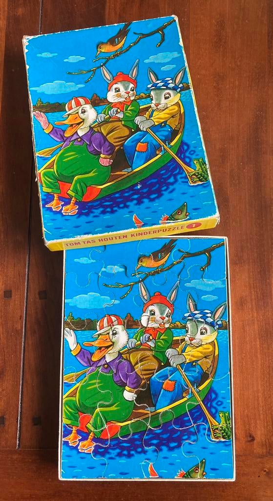 Vintage Tom Tas houten kinderpuzzel, Ophalen of Verzenden, 10 tot 50 stukjes, Gebruikt