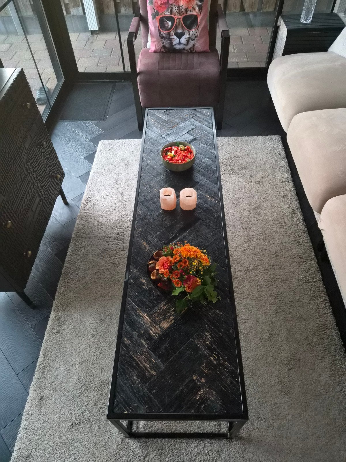 Richmond Herringbone Blackbone salontafel visgraat 160 x 40, 50 – 75, 100 tot 150 cm, Modern, Industrieel, 50 tot 100 cm