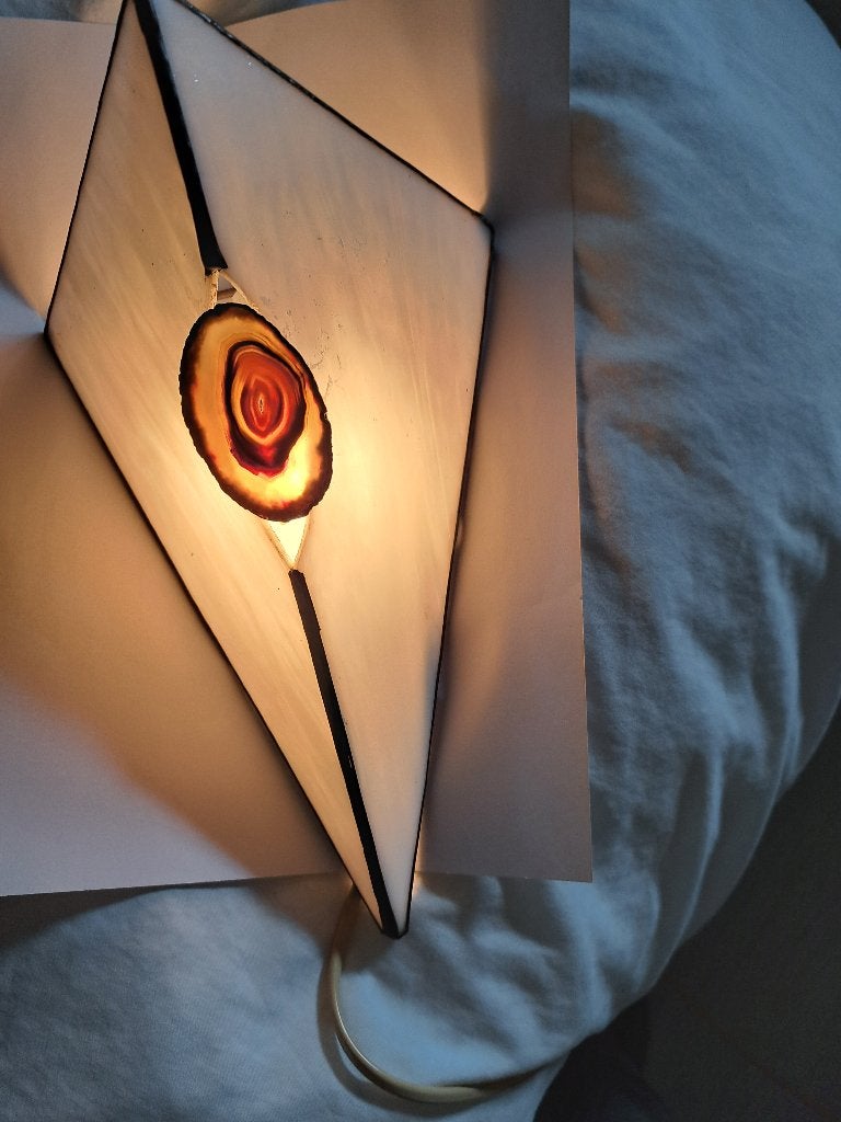 Tiffnany Wandlampje (glas)met schijf Agaat., Gebruikt, E14 (klein), Meerkleurig, Ophalen of Verzenden