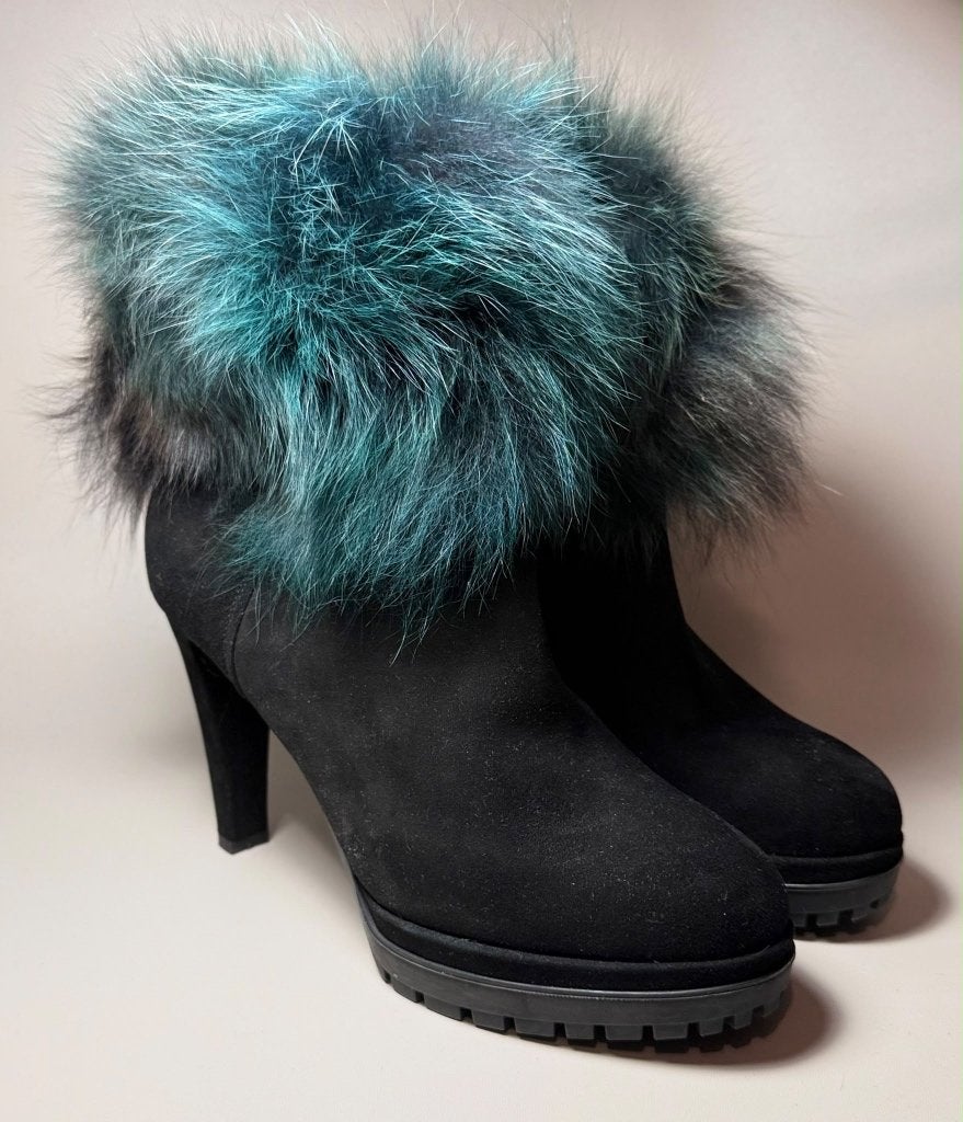 Lilian italiaanse suede schoenen met echte bont, Lilian, Zwart, Lage of Enkellaarzen, Nieuw