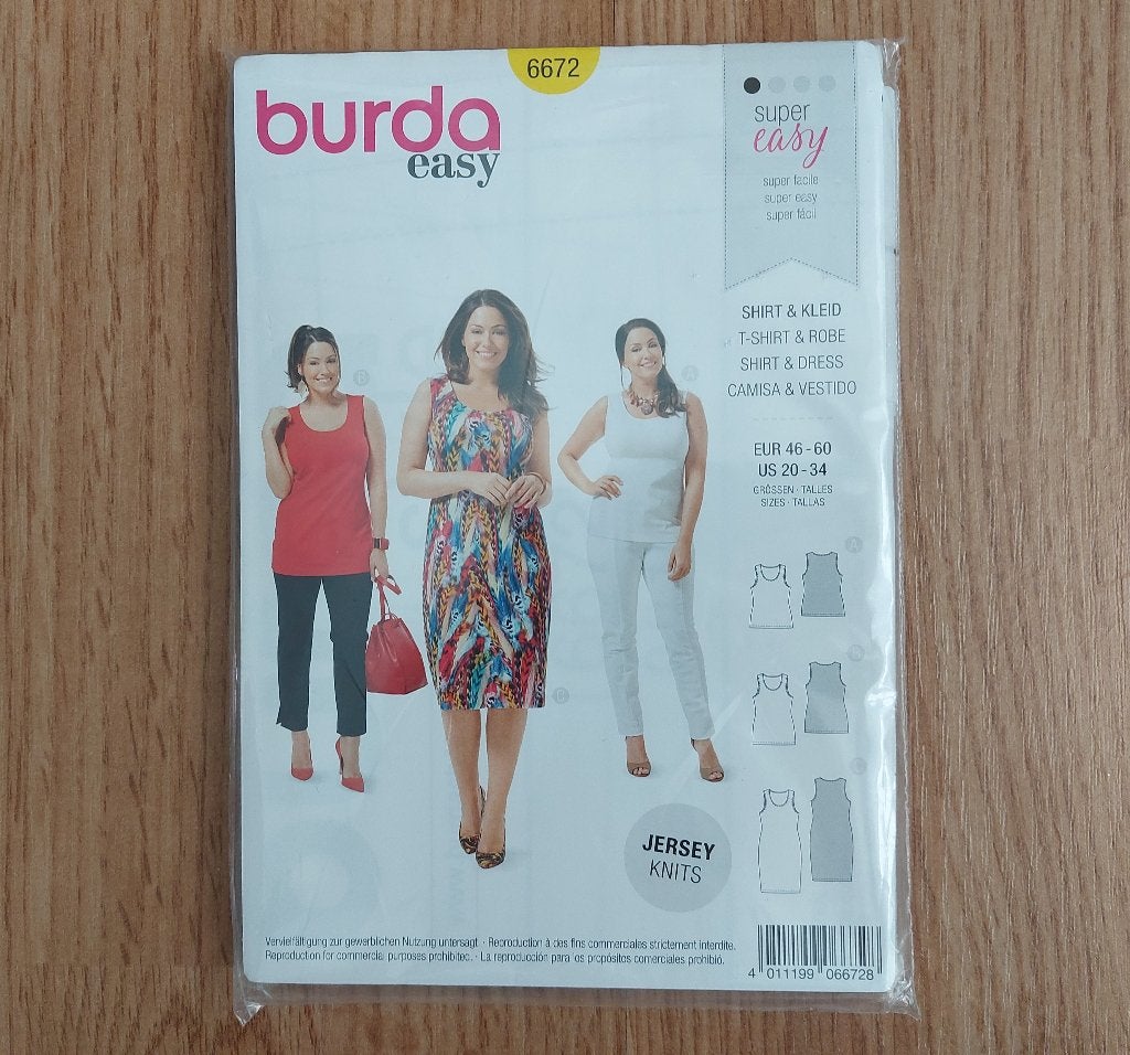 Burda Easy naaipatroon 6672 - shirt en jurk maat 46 t/m 60, Hobby en Vrije tijd, Overige typen, Vrouw, Nieuw, Burda