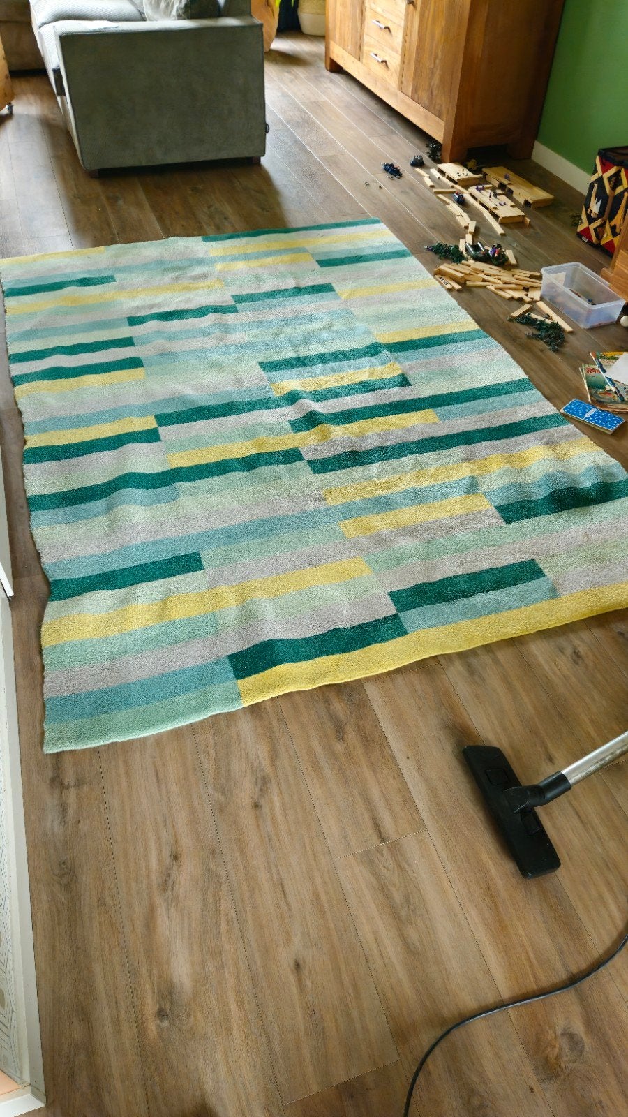 Handgewoven vloerkleed wol van Ikea, 170x240 cm, Huis en Inrichting, Stoffering | Tapijten en Kleden, Gebruikt, Groen, 150 tot 200 cm