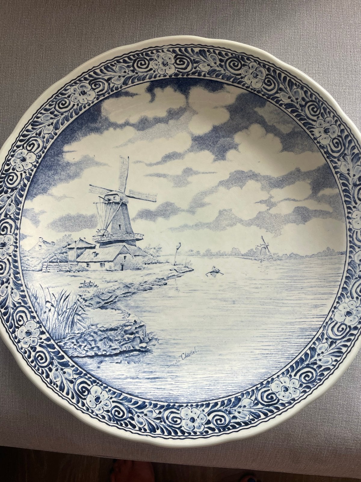 Grote Delfts Blauwe Wandbord - Molenlandschap 40 cm, Ophalen of Verzenden