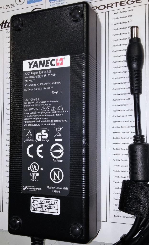 Toshiba Yanec FSP105-AGB 15V 7A Adapter 105W Lader Oplader, Computers en Software, Laptop-opladers, Ophalen of Verzenden, Nieuw