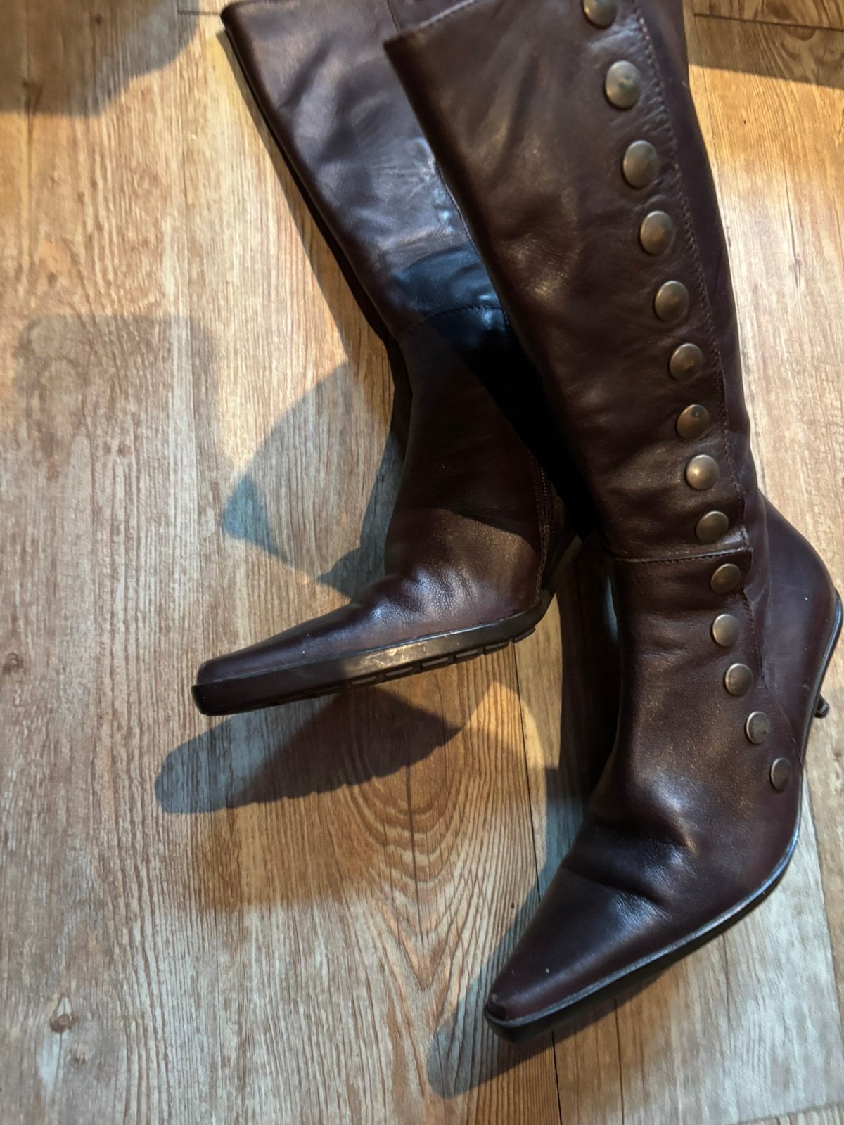 Ravelli leren puntlaarzen mt 37., Kleding | Dames, Hoge laarzen, Bruin, Ophalen of Verzenden, Zo goed als nieuw
