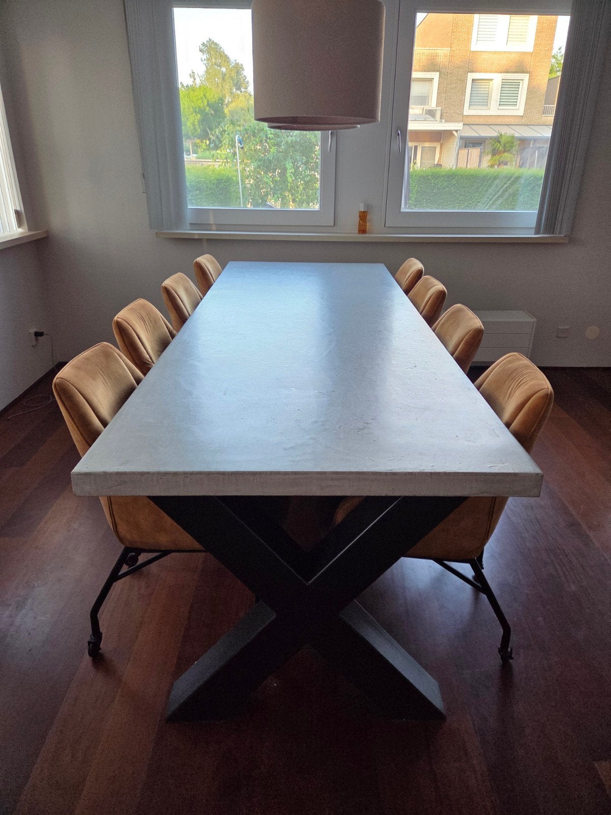 Te koop: 8 pers. Eettafel 260 x 100 cm met 8 stoelen, Ophalen, 200 cm of meer, 50 tot 100 cm, Zo goed als nieuw