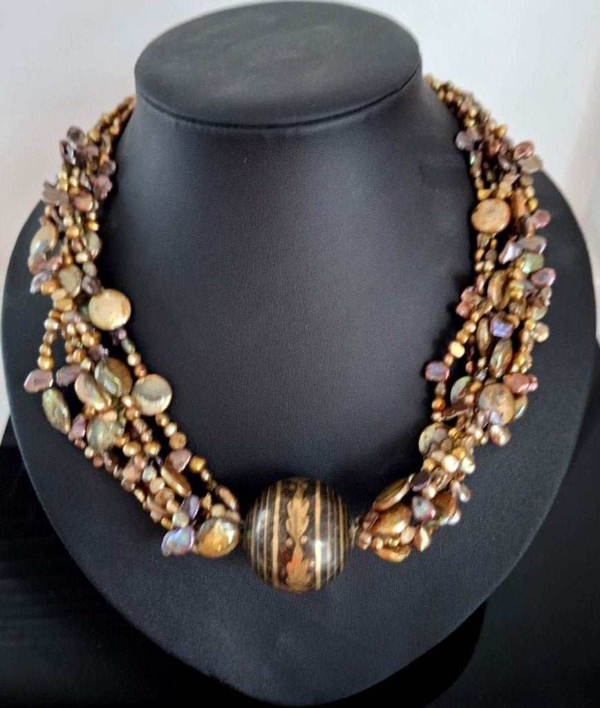 Schitterende 48 Cm Bronzen Zoetwater Parel Ketting, Ophalen of Verzenden, Brons, Ketting, Met edelsteen