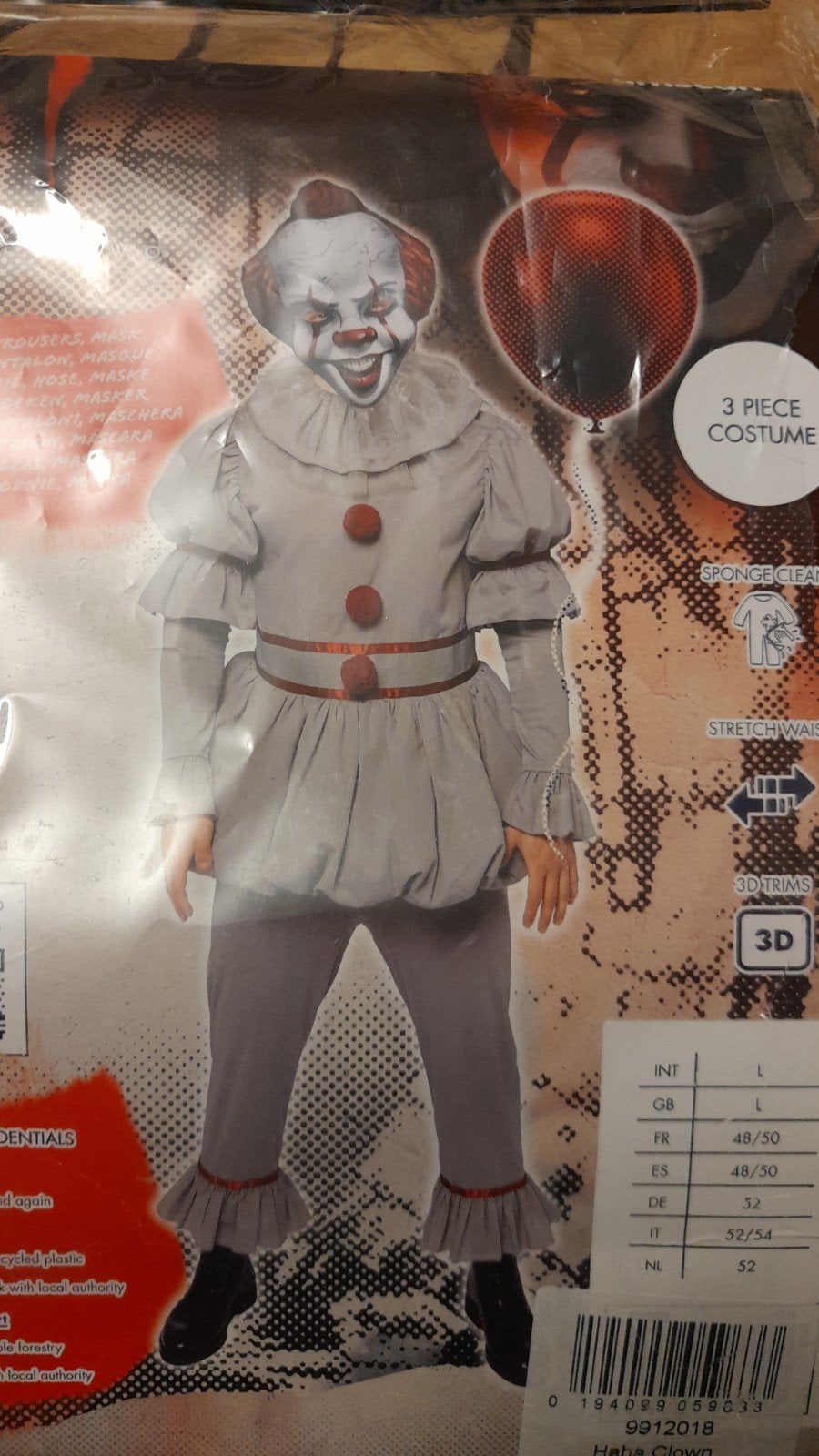 Horror Kostuums: Pennywise, Jason, Freddy, Reaper, Clown, Maat 52/54 (L), Nieuw, Ophalen of Verzenden, Halloween