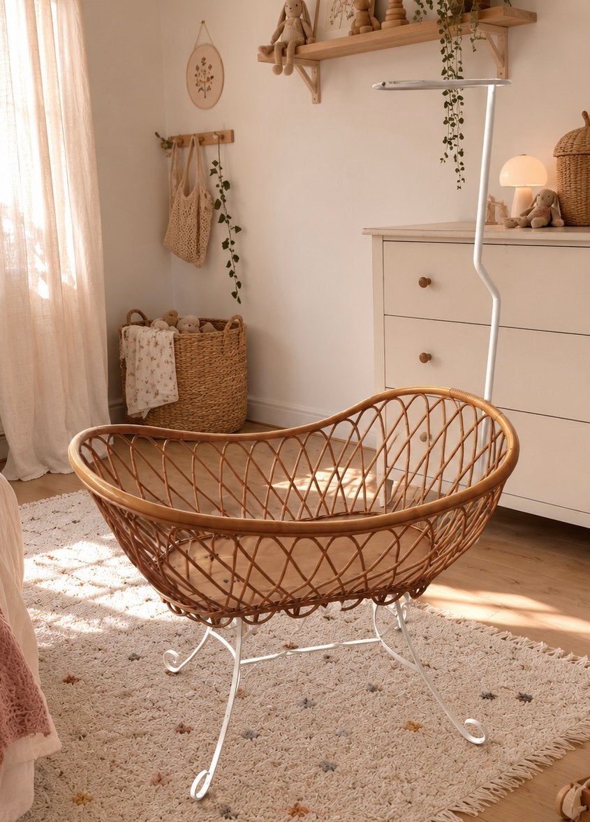 Vintage rotan baby bedje wieg, Kinderen en Baby's, Ophalen, Zo goed als nieuw, Wieg