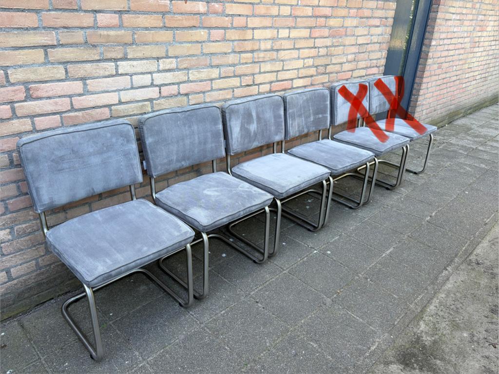 4 Grijze Zuiver Ridge Rib Ribstof Stoelen, Ophalen, Gebruikt, Grijs