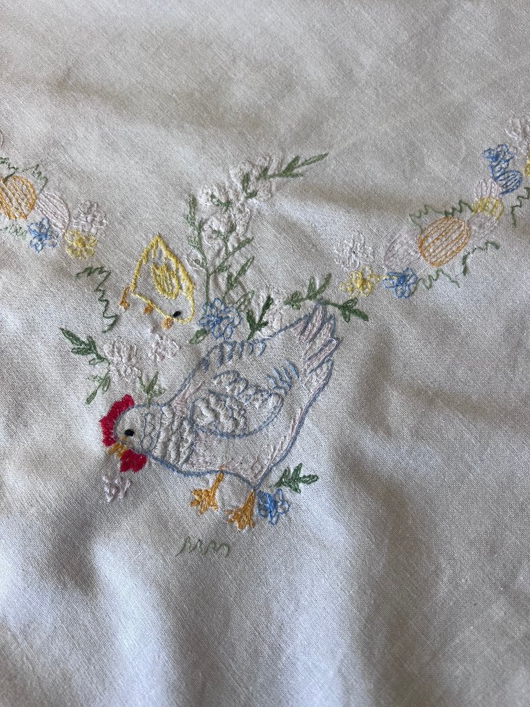 tafelkleed geborduurd thema pasen 79 x 79  en wel 2 stuks, Vierkant, Ophalen of Verzenden, Zo goed als nieuw, Wit