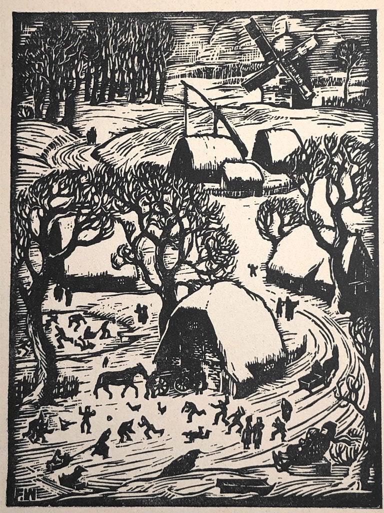 Felix Weckeiser (XX–XX Hamburg) Houtsnede 'Winter' ~1928, Antiek en Kunst, Ophalen of Verzenden