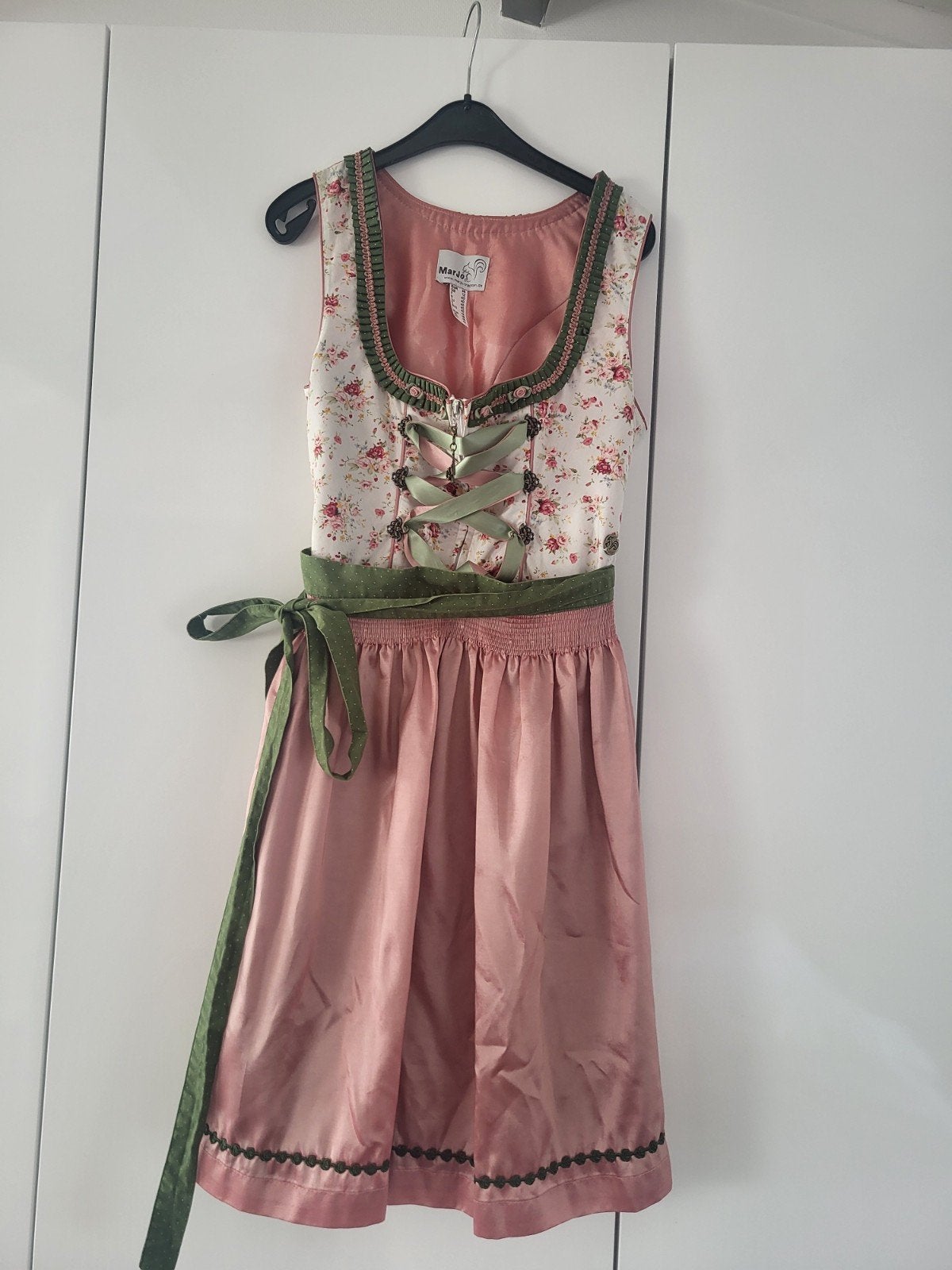 MarJo Dirndl Jurk Roze Groen Bloemen Maat 38 Oktoberfest, Meerkleurig, Zo goed als nieuw, Knielengte, MarJo