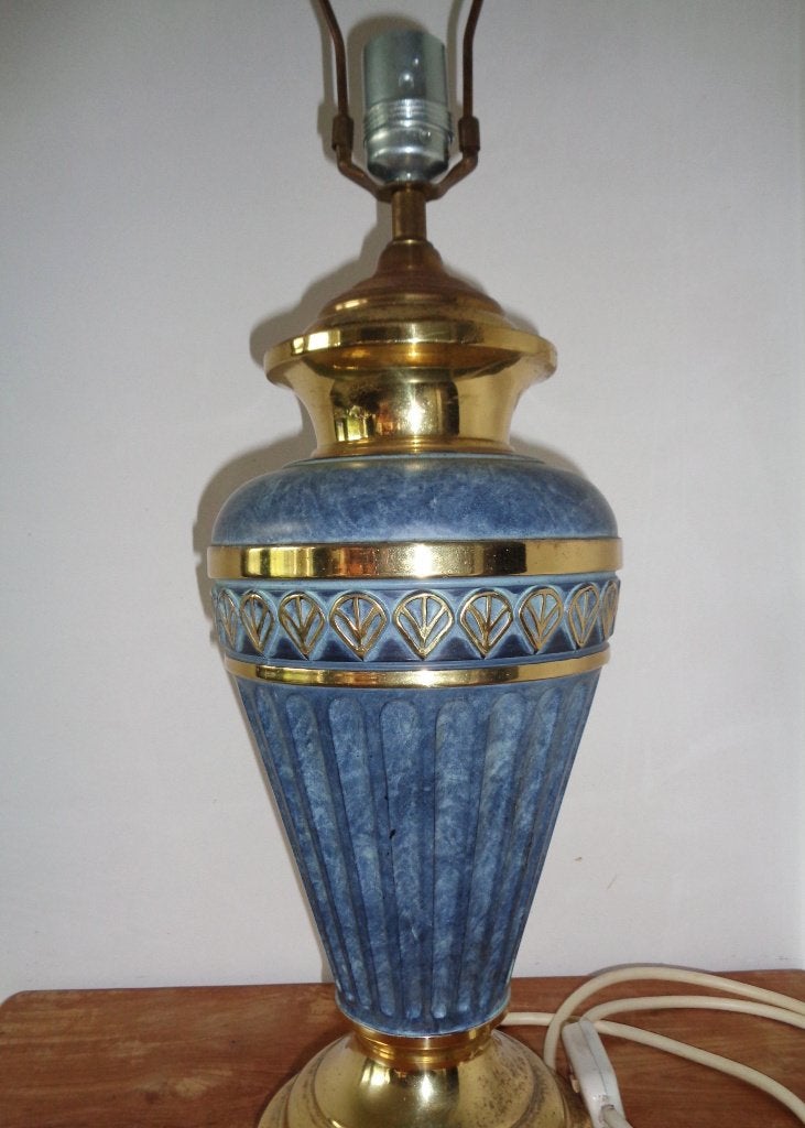 Tiffany lampvoet. blauw met goud. 4 kg. Totale hoogte 68 cm, Blauw, Met schakelaar, 68 cm, Zo goed als nieuw