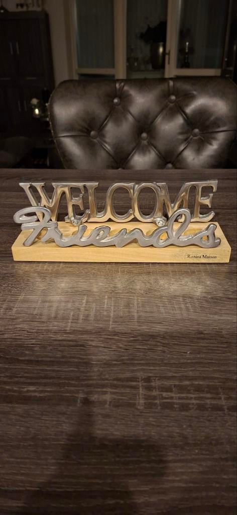 Te koop waxinelicht houder welcome friends  Riviera maison, Ophalen of Verzenden, Gebruikt, Metaal, Kandelaar