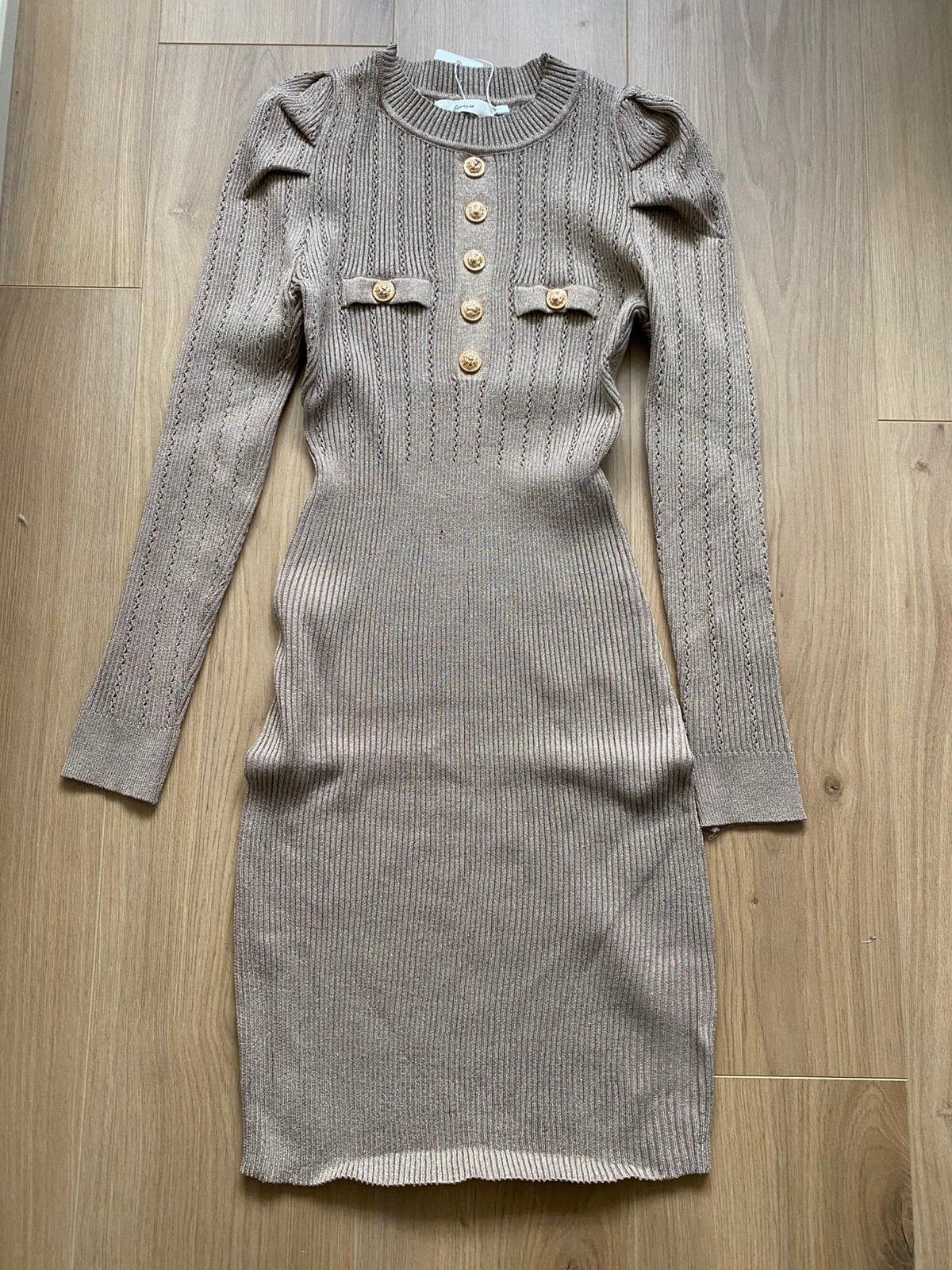 Nieuw beige goud jurk M L 38 40 glitter, Maat 38/40 (M), Beige, Nieuw, Ophalen of Verzenden