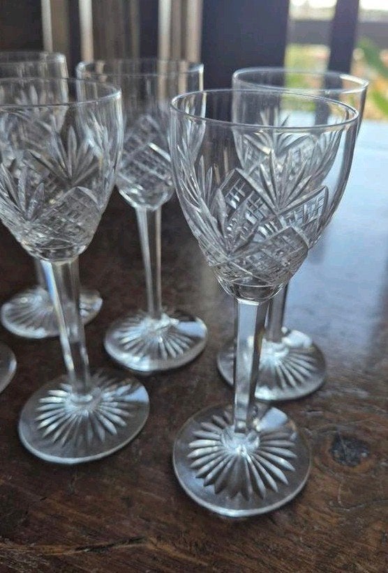 6 antiek, geslepen kristallen borrelglaasjes, Antiek en Kunst, Ophalen of Verzenden