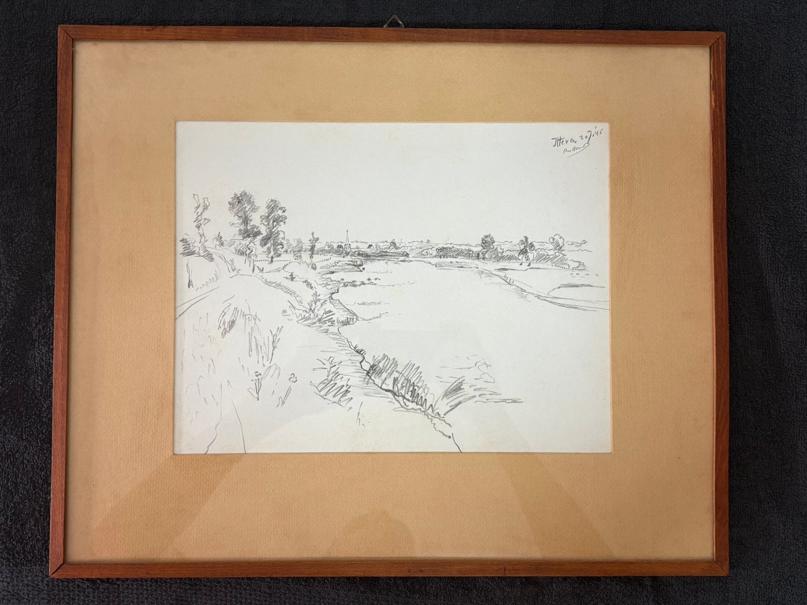 Originele landschapstekening Itteren (Limburg)v.d. Boom 1945, Antiek en Kunst, Kunst | Tekeningen en Foto's, Verzenden