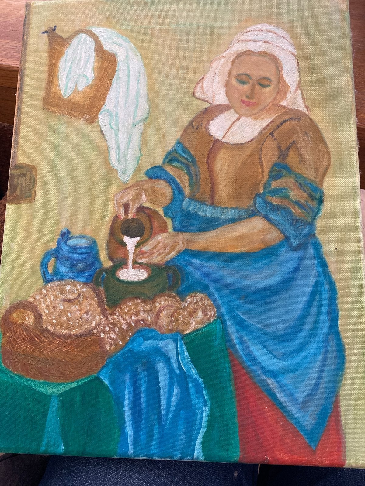 Het melkmeisje Handgeschilderd Schilderij, Antiek en Kunst, Doek, Portret of Personen, Realistisch, Ophalen of Verzenden