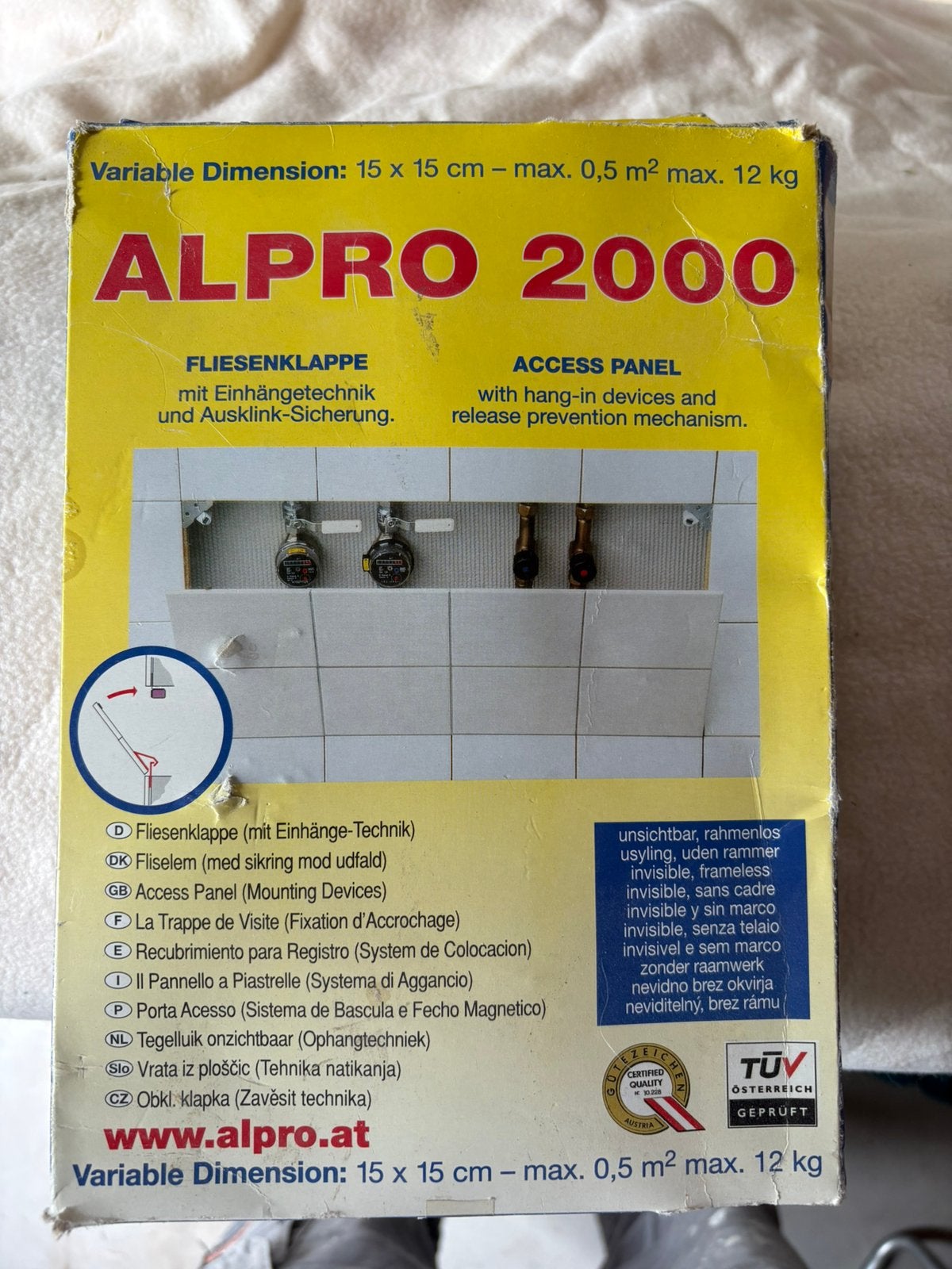 ALPRO 2000 universeel tegelluik 15x15cm  max.0.5m2 max. 12kg, Doe-het-zelf en Verbouw, Sanitair, Ophalen, Nieuw, Bad