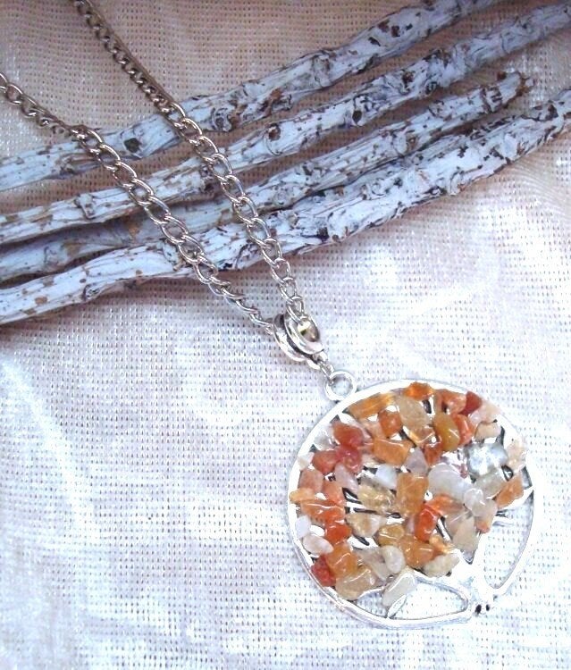 Ketting met hanger Levensboom met carneool, Info.adorabeads@gmail.com, Want 18 Hoogvliet, Adorabeads, Nieuw