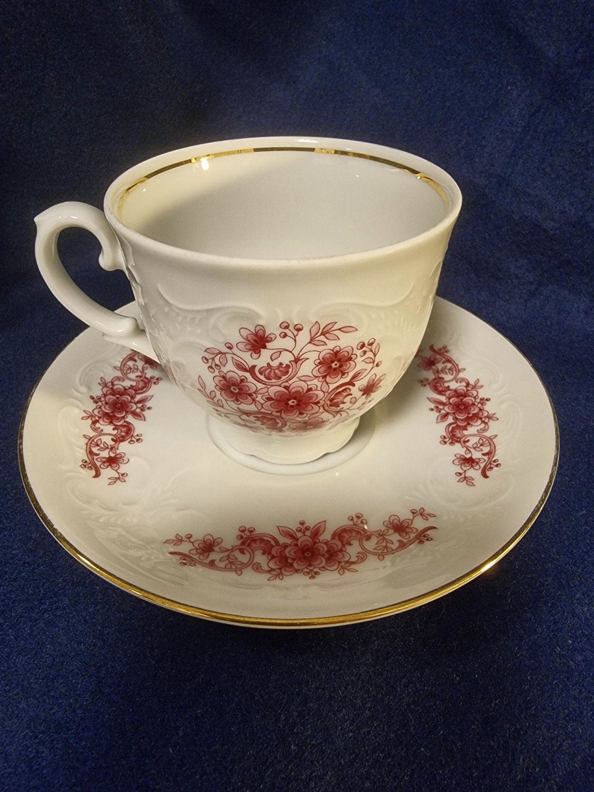 Tirschenreuth Bavaria Kop en Schotel - Rood Bloemmotief, Ophalen of Verzenden