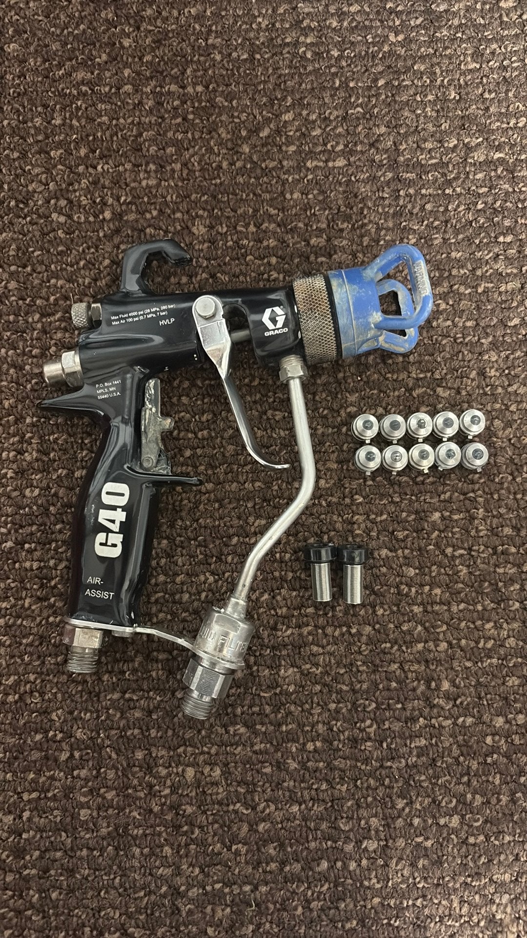Graco G40 Verfspuitpistool met 10 Spuit Tips, Ophalen of Verzenden, Gebruikt, Verfspuit of Verfpomp