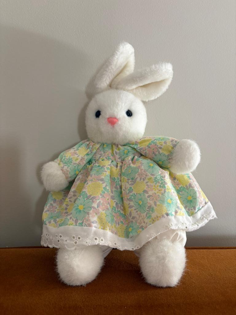 Vintage Knuffelkonijn Jaren '90 - Bloemenjurk, Gebruikt, Overige merken, Overige karakters, Konijn