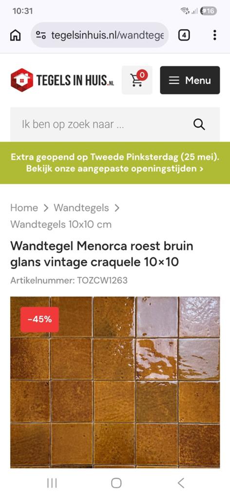 4 dozen en 17 losse tegels - Menorca roest bruin glans, Doe-het-zelf en Verbouw, Tegels, Ophalen