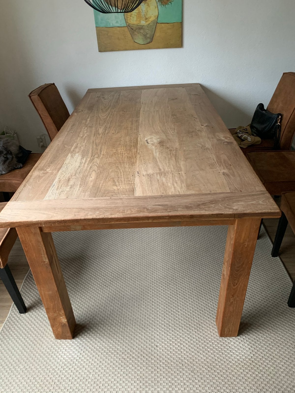 Robuuste teakhouten eettafel, Huis en Inrichting, Tafels | Eettafels, Gebruikt, 50 tot 100 cm, 150 tot 200 cm, Vijf personen of meer