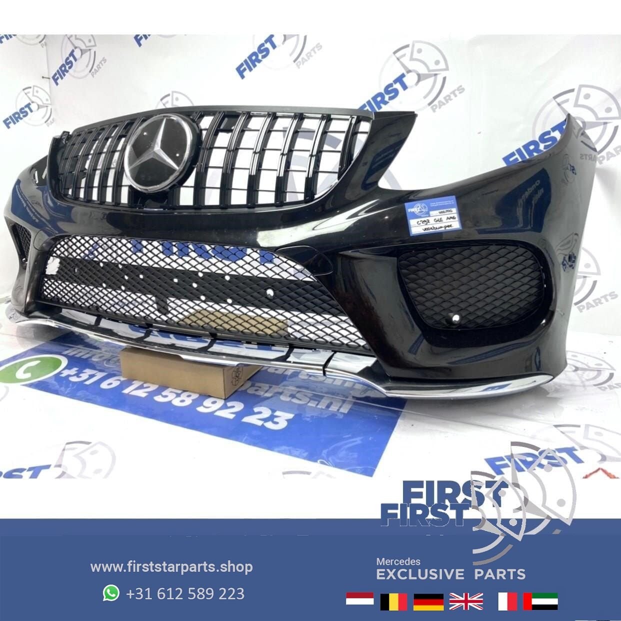 W166 GLE AMG VOORBUMPER COMPLEET ZWART Mercedes 2015-2019 OR, Gebruikt, -, Voor, Ophalen of Verzenden