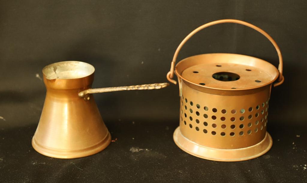 Koperen kannetje met rechaud, Ophalen of Verzenden, Koper