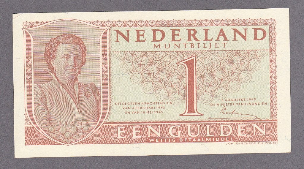 Juliana -1 gulden 1949 aUNC 2e cijfertype  - P72, AV7.1a.2, Verzenden, 1 gulden, Los biljet