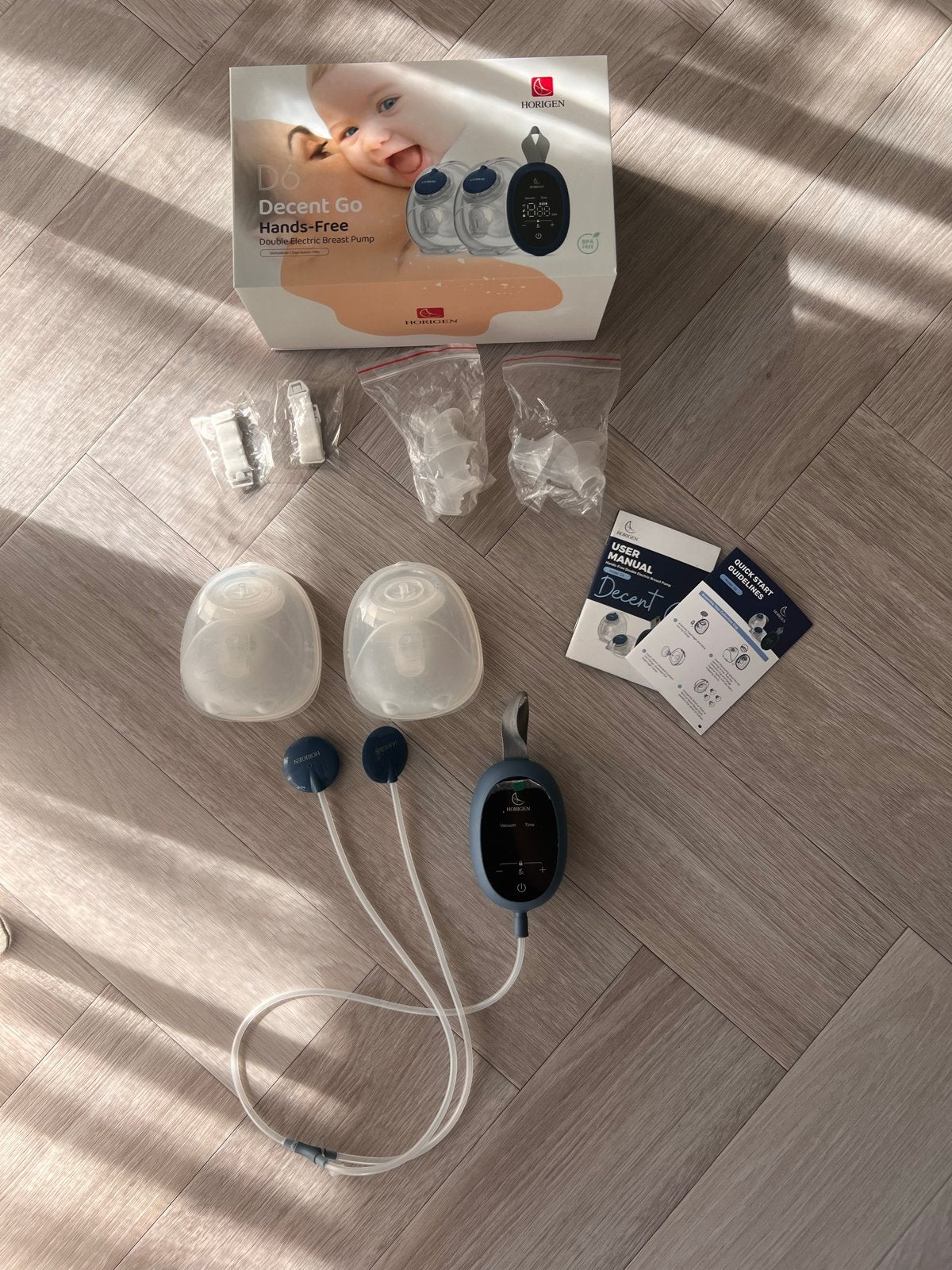 Horigen Decent Go Hands-Free Dubbele Elektrische Borstkolf, Ophalen of Verzenden, Zo goed als nieuw