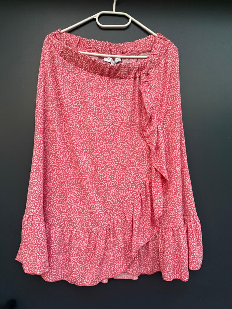 Enjoy roze rokje met ruches en print - Maat XL, Kleding | Dames, Rokken, Ophalen of Verzenden, Zo goed als nieuw, Maat 46/48 (XL) of groter
