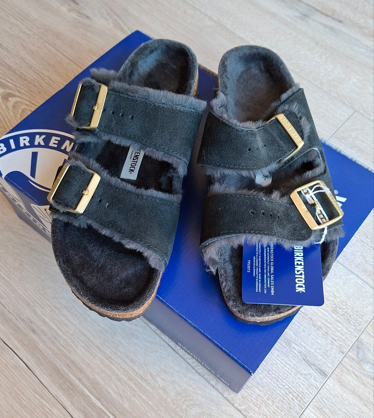 Nieuwe Birkenstock Arizona Shearling slippers,  maat 40, Slippers, Zwart, Nieuw, Ophalen of Verzenden