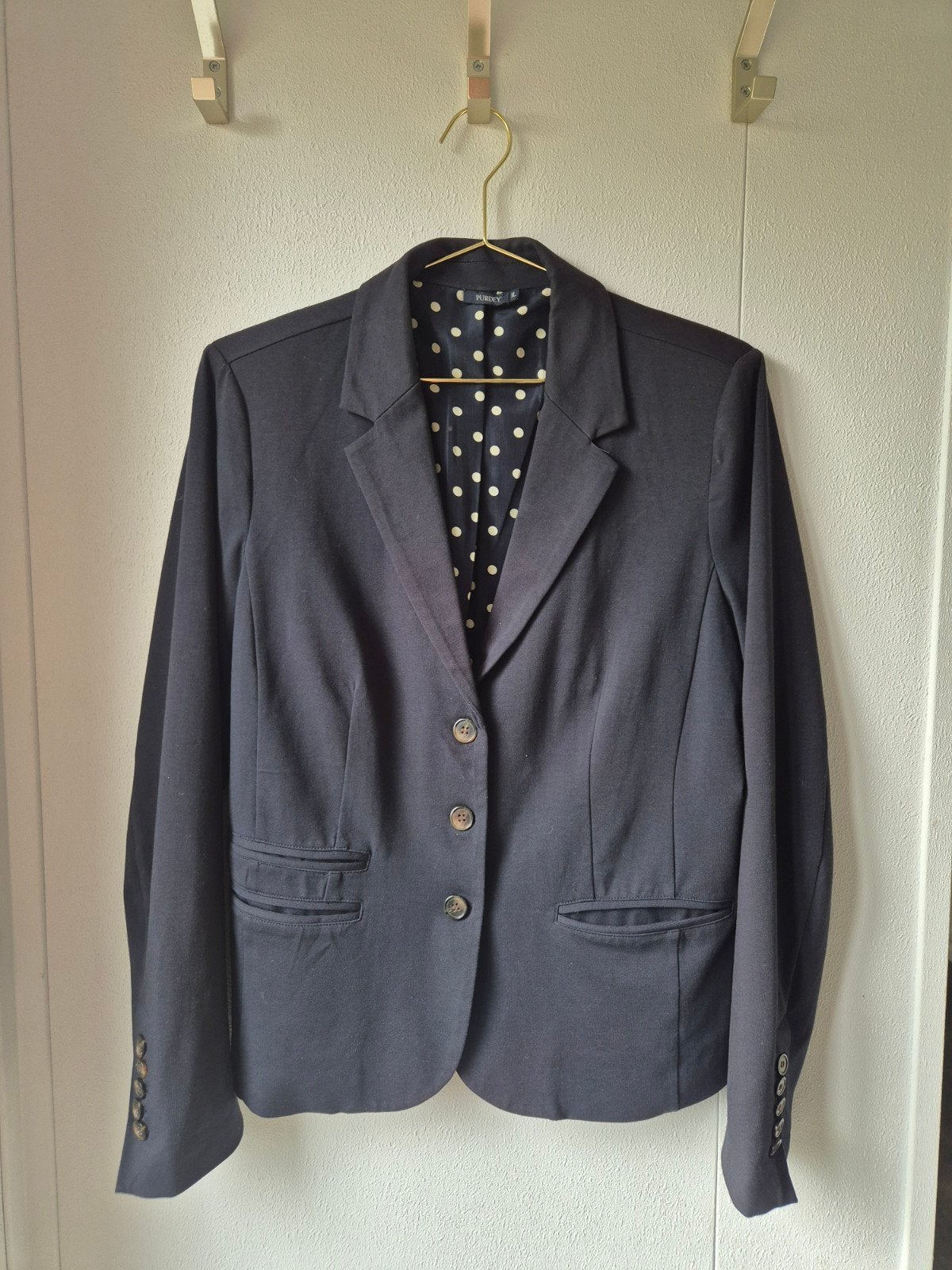 Purdey Dames Jasje - Donkerblauw met Polka Dots Voering, PURDEY, Blauw, Maat 46/48 (XL) of groter, Ophalen of Verzenden