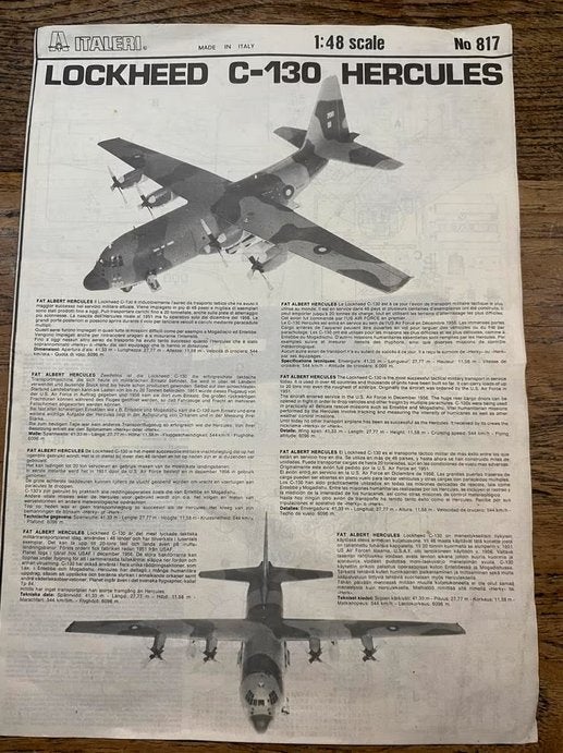 Modelbouwtekening voor Lockheed c130 Hercules, Italeri, 1:72 tot 1:144, Italeri, Ophalen of Verzenden, Zo goed als nieuw