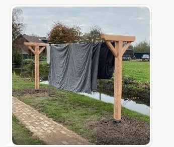 Set waslijn palen Douglas 12x12 met toebehoren, Ophalen of Verzenden, Nieuw, Droogmolen