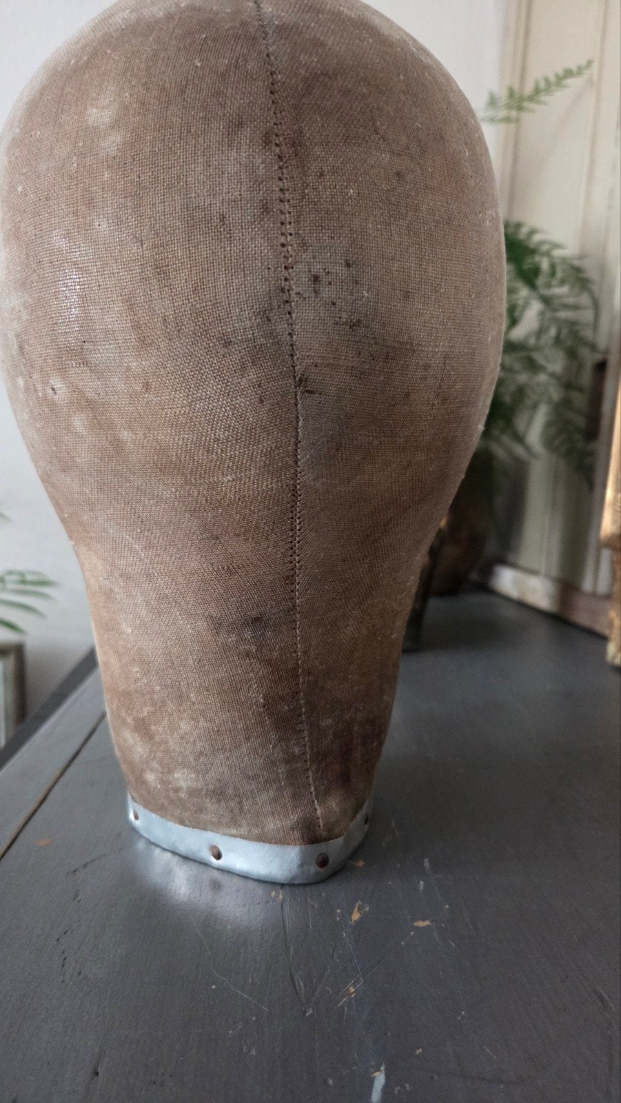 Mooi antiek linnen pruikenhoofd 30 cm hoog, Ophalen of Verzenden