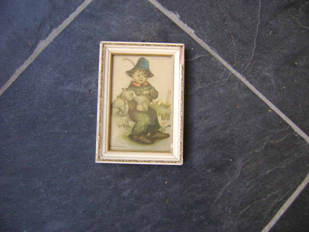 schilderijtje uit jaren "50 - in het originele lijstje, Ophalen of Verzenden, Huis en Inrichting