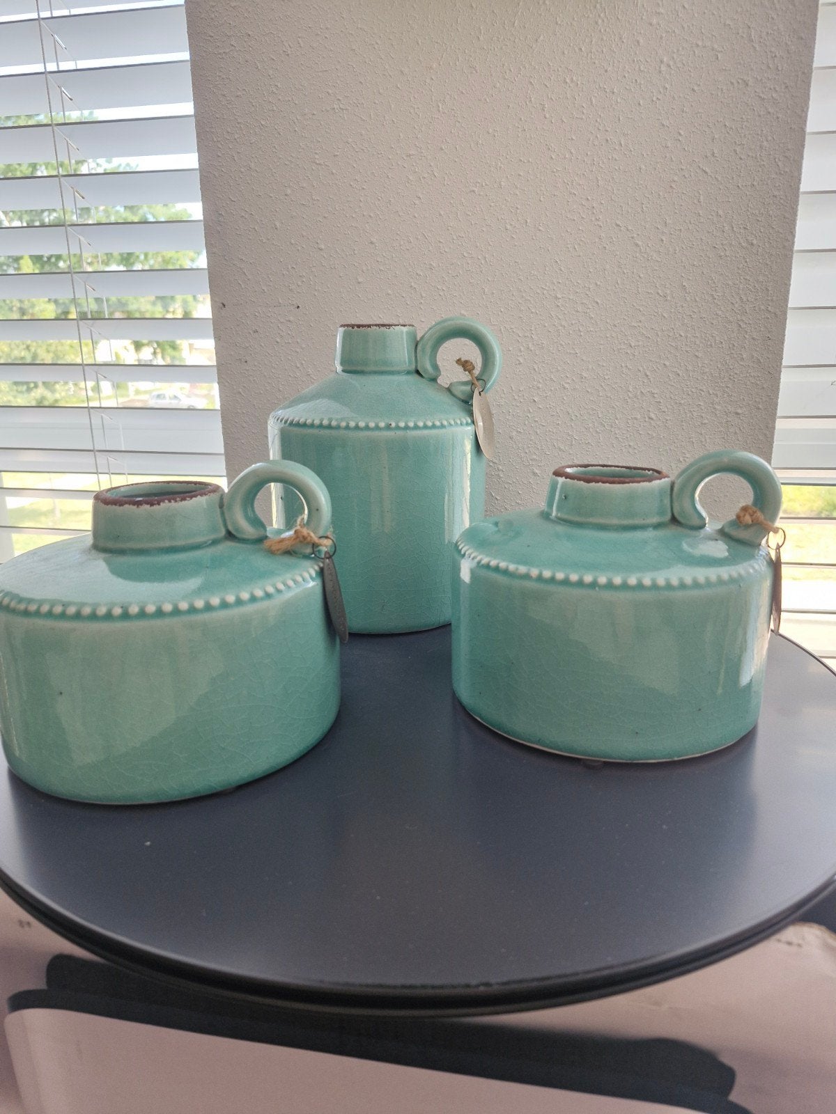 Set van 3 Riverdale vazen in mintgroen, decoratief, Ophalen, Met patroon/structuur, Zo goed als nieuw, Steen/keramiek