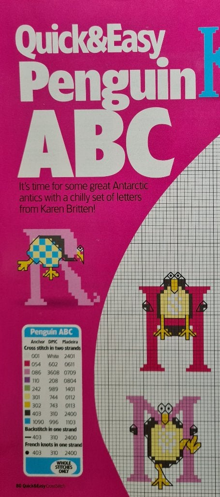 Pinguïns ABC alfabet + 0 t/m 9, Ophalen, Nieuw, Handborduren, Patroon