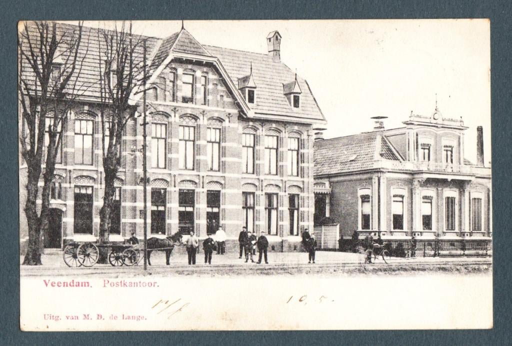 Veendam - Postkantoor, Verzamelen, Ansichtkaarten | Nederland, Verzenden, Voor 1920, Gelopen, Groningen
