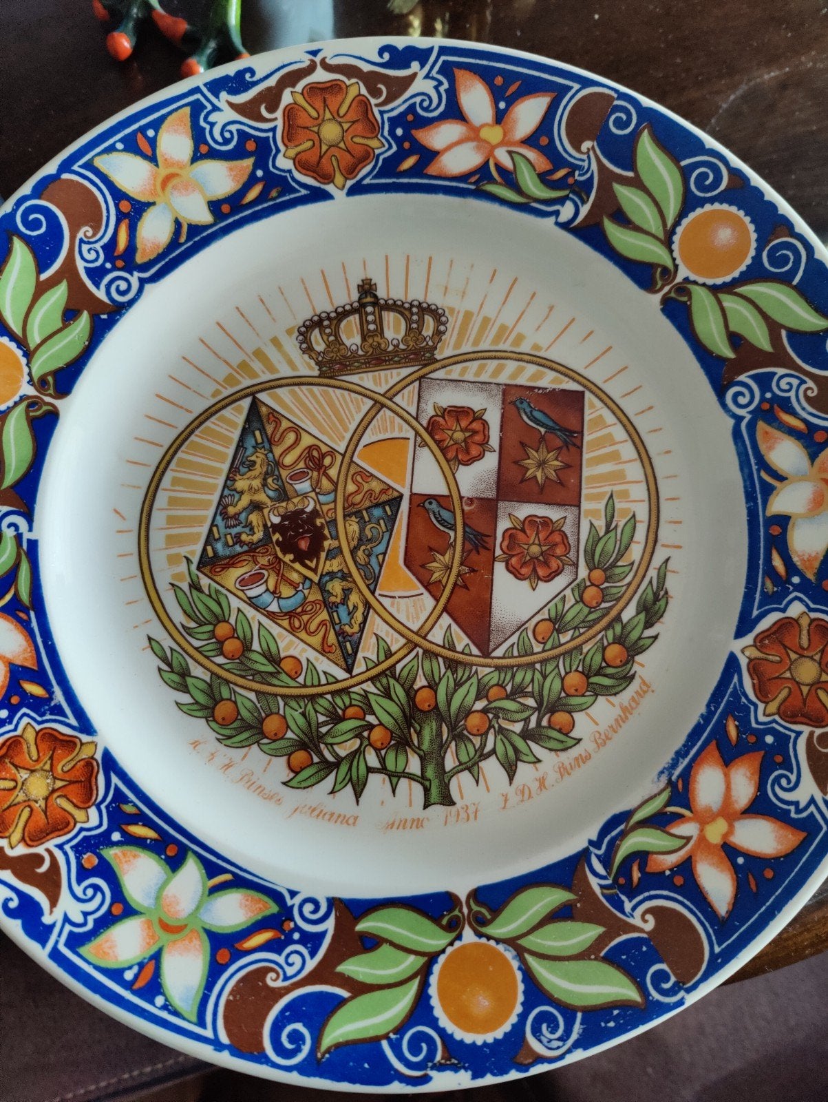 Vintage Juliana en Bernhard Herdenkingsbord 1937 - 25 cm, Antiek en Kunst, Ophalen