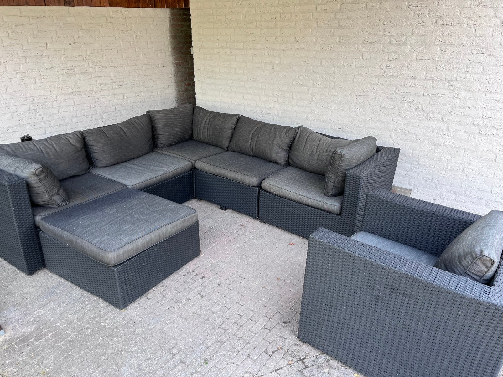 Loungeset Bois le Duc – hoekbank, stoel & poef – antraciet, Tuin en Terras, Tuinsets en Loungesets, Ophalen, 6 zitplaatsen, Loungeset