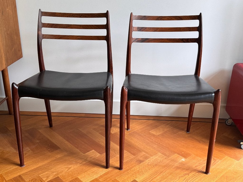 6 Niels Otto Møller eetkamerstoelen, model 78, Ophalen, Gebruikt, Bruin, Vintage
