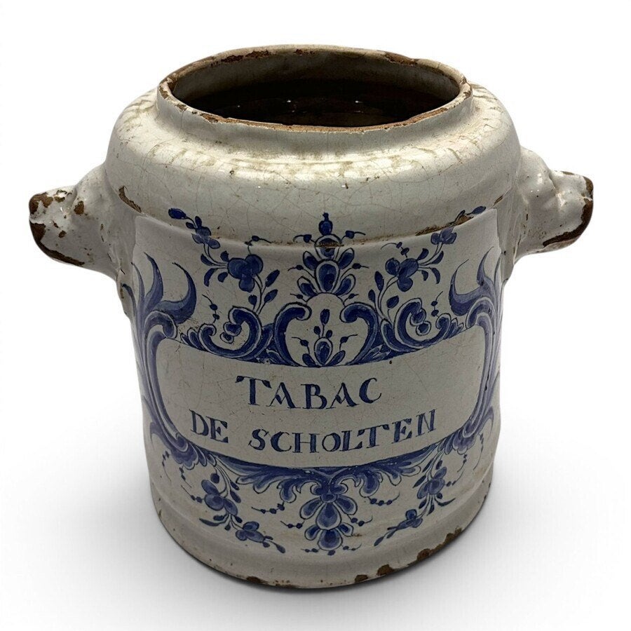 18e eeuwse faience tabakspot met tekst 'Tabac', Antiek en Kunst, Ophalen of Verzenden